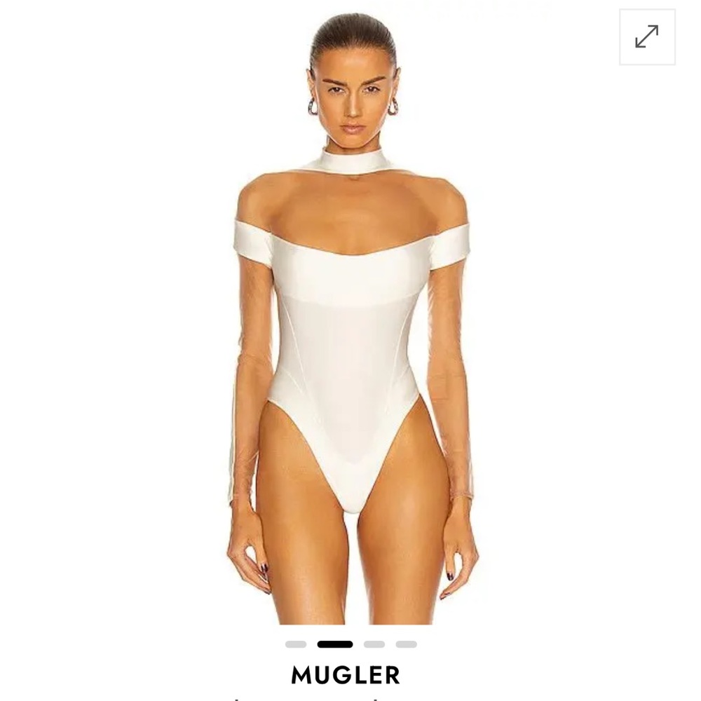 Mugler White Off-Shoulder Bodysuit